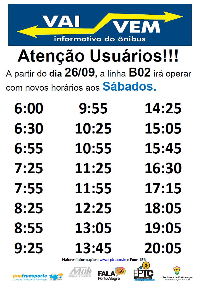 Novos Hor Rios Linha B Aos S Bados Mob Mobilidade Em Transportes